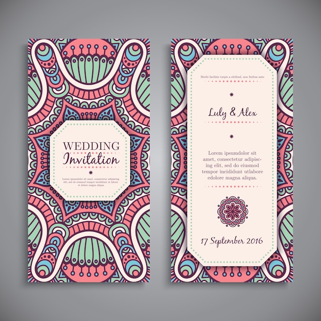 Cute floral wedding invitation in mandala style