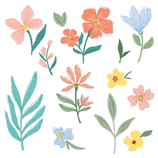 Vector cute flower abstract elements hand drawn vector set