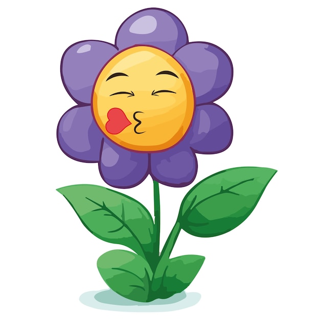 Cartoon di fiori carini con emoji illustrazione vettoriale pro vettoriale