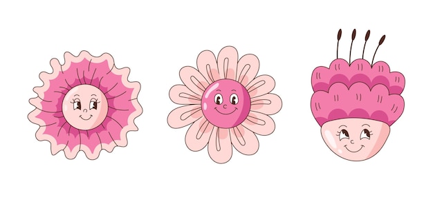 Vector cute flower face collection