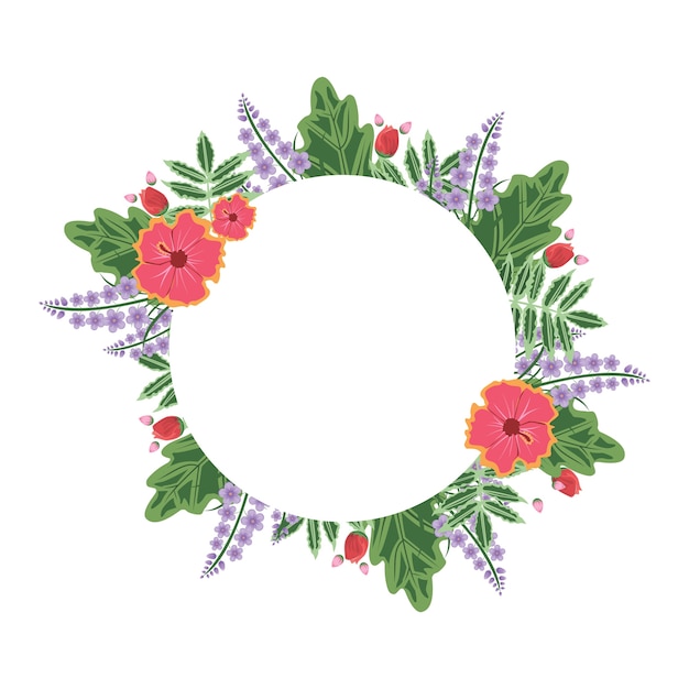 Cute Flower Floral Wreath Circle Frame Flat Illustration