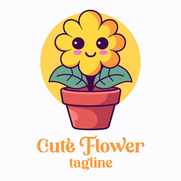 Cute flower in pot cartoon vector depiction of a nature object in isolated flat style