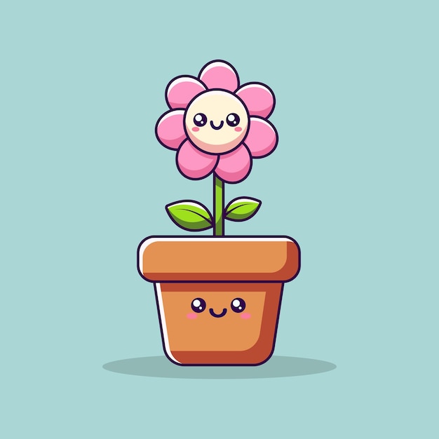 Cute Flower In Pot Cartoon Vector Icon Illustration Nature Object Icon Concept