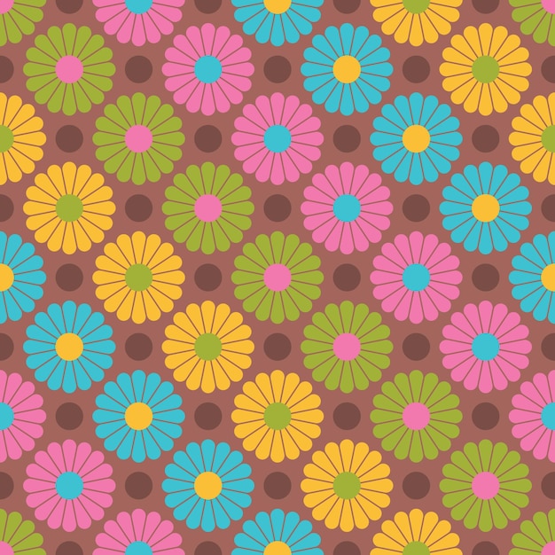 Vector cute flower power seamless pattern decorative retro minimal style floral background