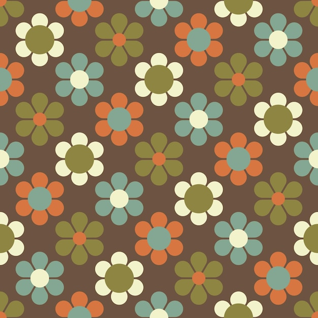 Vector cute flower power seamless pattern decorative retro minimal style floral background