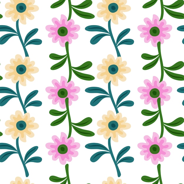 Cute flower seamless pattern in simple style Hand drawn floral endless background