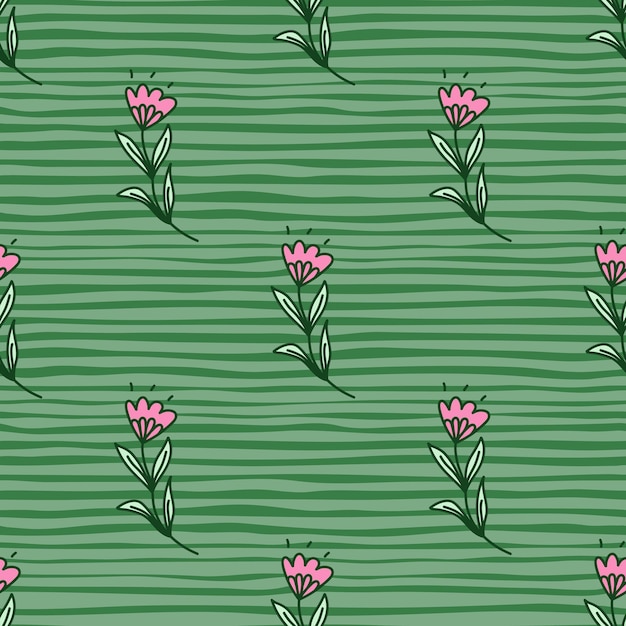 Cute flower seamless pattern in stylized folk style Hand drawn elegant botanical background