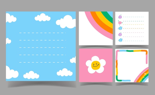 Vector cute flower and sky with pastel color background memo template