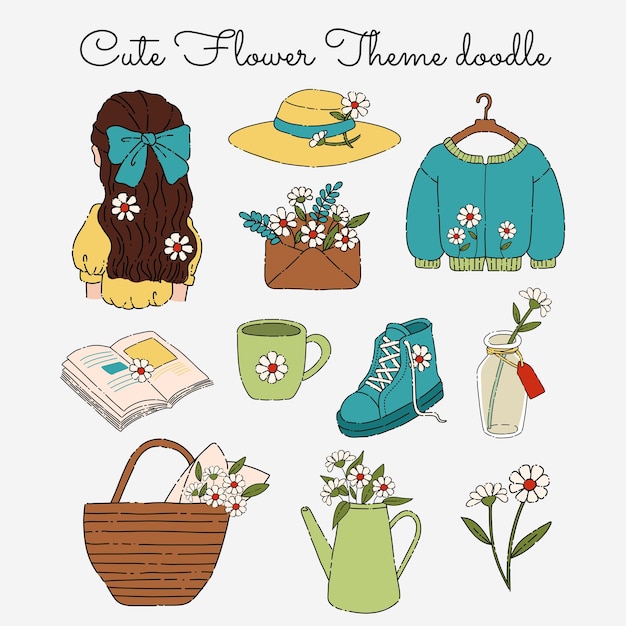 Vector cute flower theme doodles