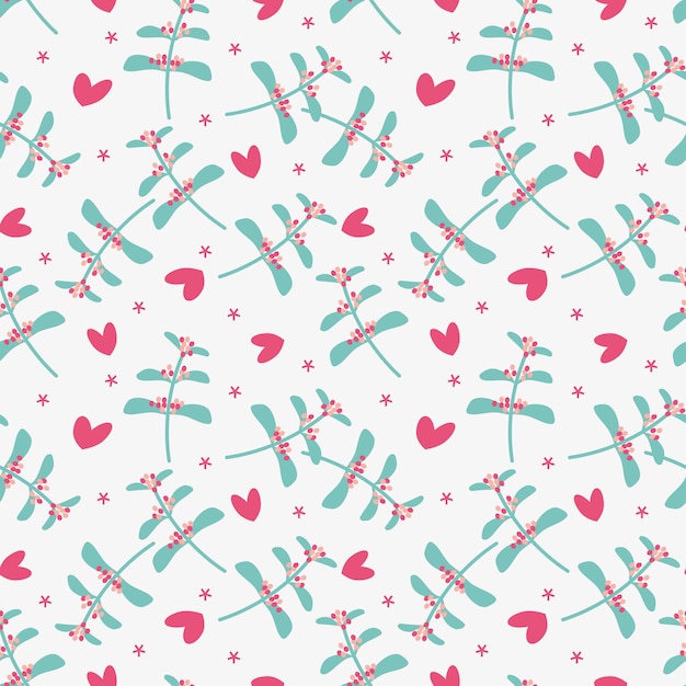 Cute flower and tiny heart seamless pattern.