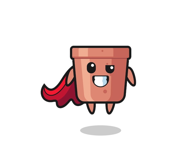 The cute flowerpot character as a flying superhero