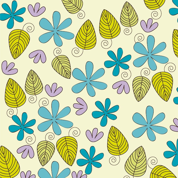 cute flowers and  leaves background vector illustration