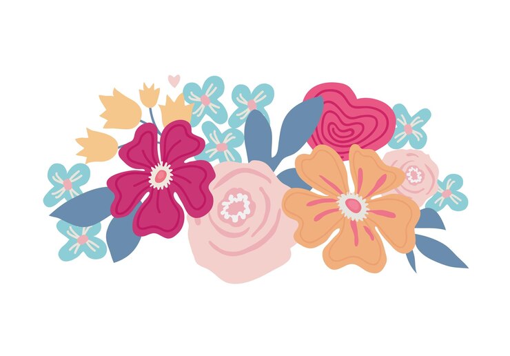 Vector 花束のかわいい花と葉ベクトルフラット手描きイラスト