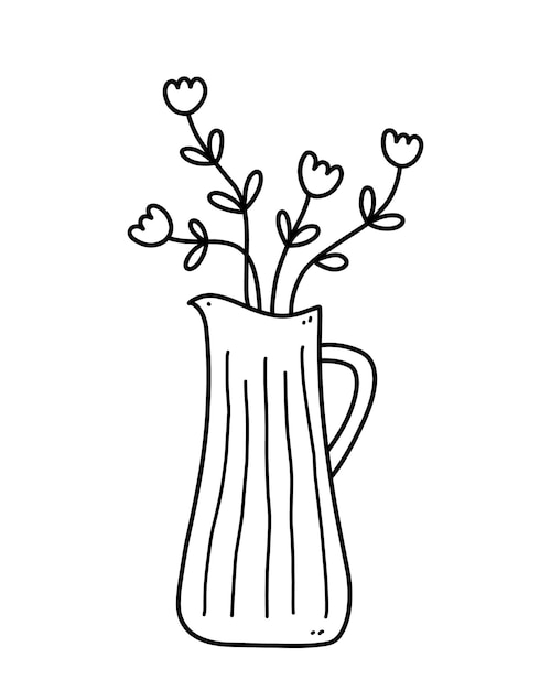 Cute flowers in vase isolated on white background Hand drawn illustration in doodle style