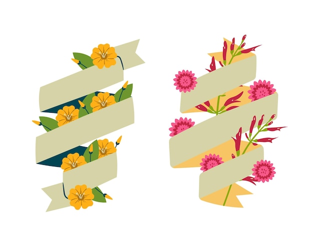 Vector cute flowers with ribbon isolated icon vector illustration desing