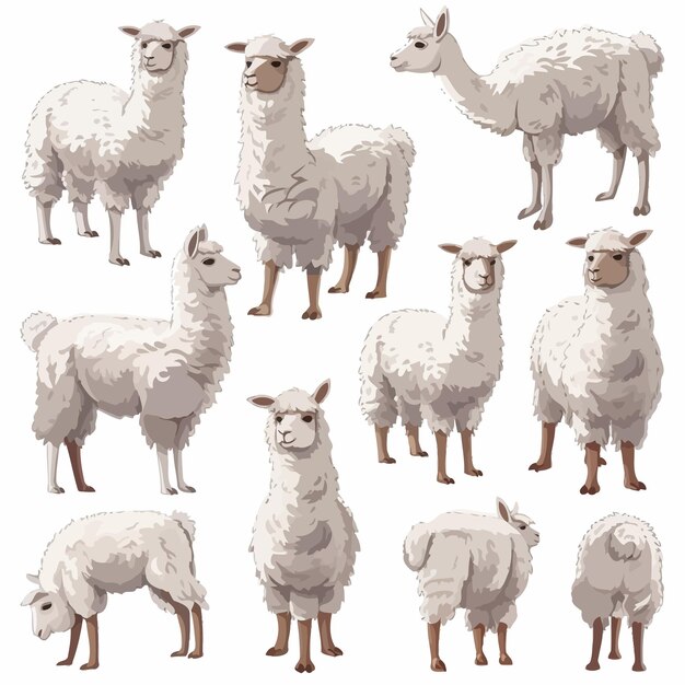 Vector cute_fluffy_llama_or_alpaca_camelid_pack_animal