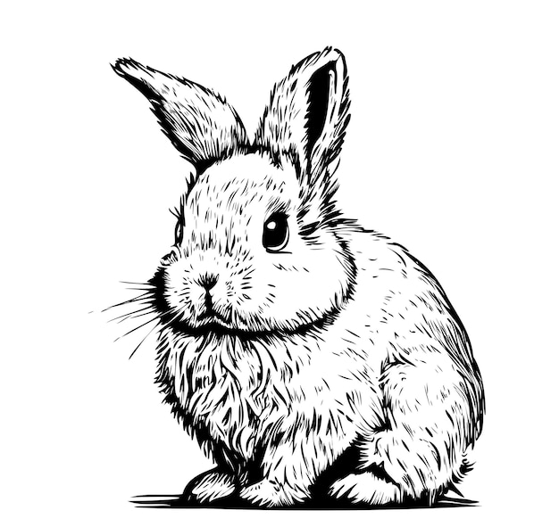 Cute fluffy rabbit sketch drawn in ink.Vector illustration.