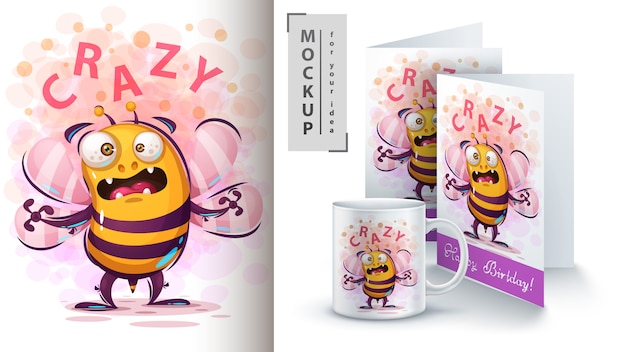 Cute fly bee illustration and merchandising