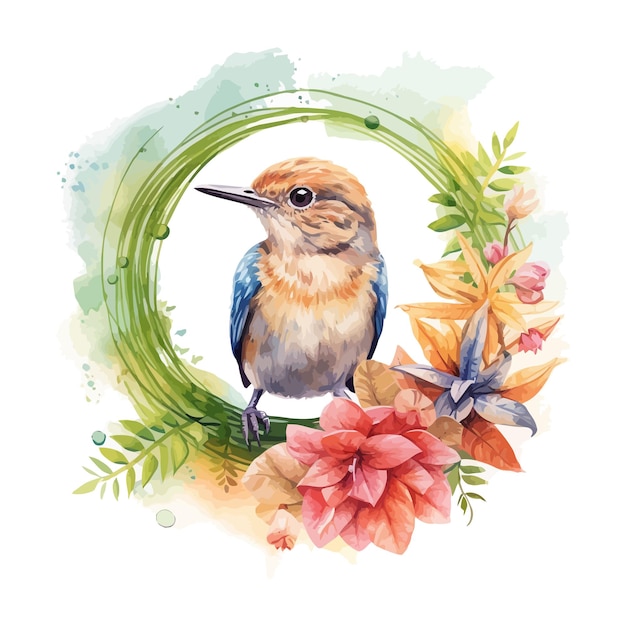Cute flycatcher cartoon in watercolor painting style