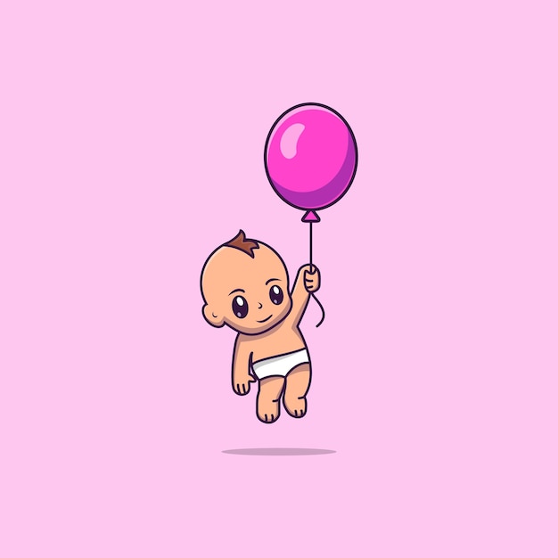 cute flying baby with balloon