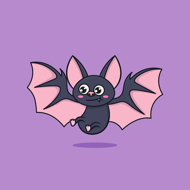 cute flying bat on purple background