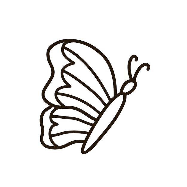 Cute flying butterfly isolated on white background Hand drawn illustration in doodle style