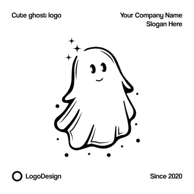 cute flying ghost logo with star vector