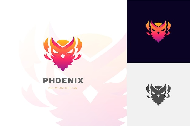 Vector cute flying phoenix gradient logo design baby falcon or hawk awesome animal illustration vector template