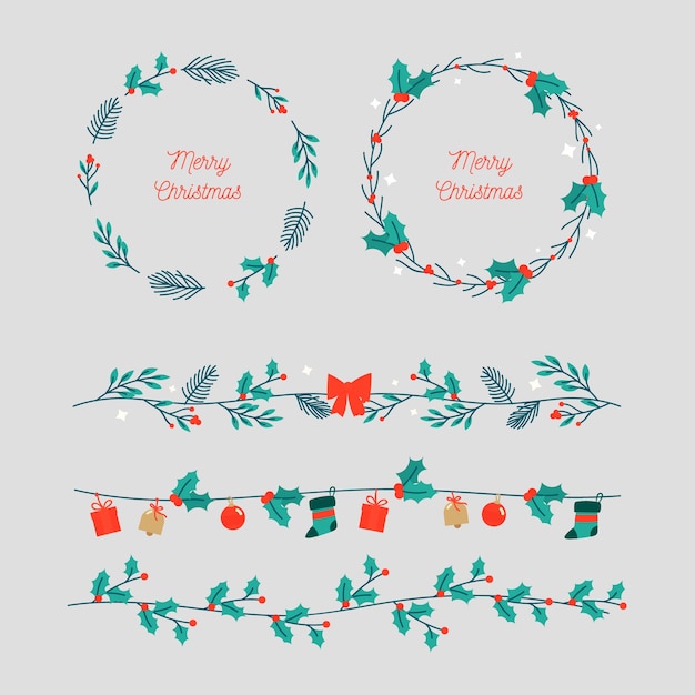 Vector cute foliage wreath and frame for christmas