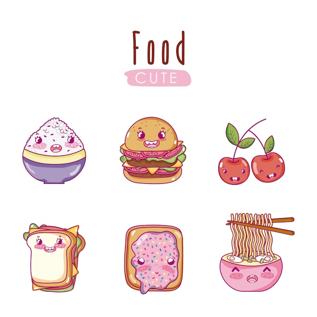 Cute food kawaii cartoons