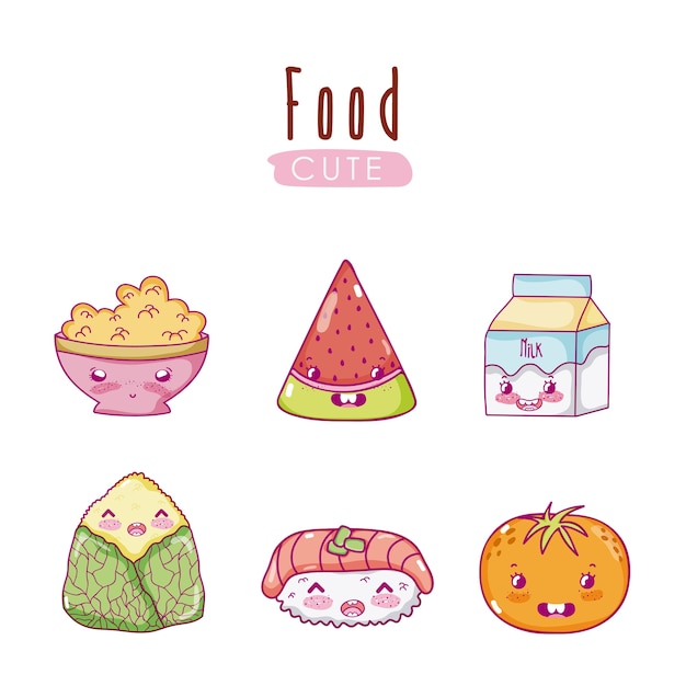 Vector cute food kawaii cartoons