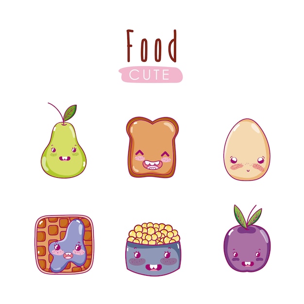 Vector cute food kawaii cartoons