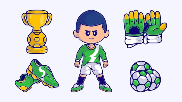 Illustrazione della collezione di calcio carino con stile di gioco e bambino