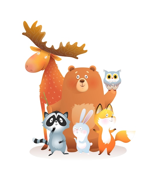 Cute forest animals friends illustration for kids