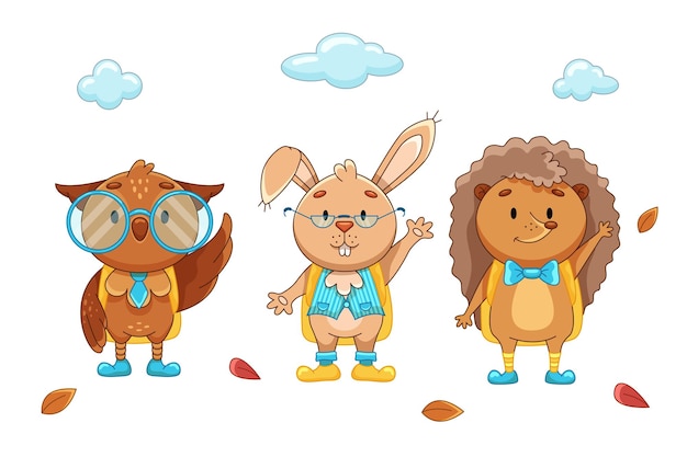 Cute forest cartoon school animals