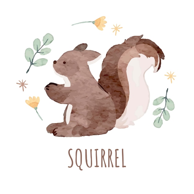 Vector cute forest woodland animal square cards in watercolor style