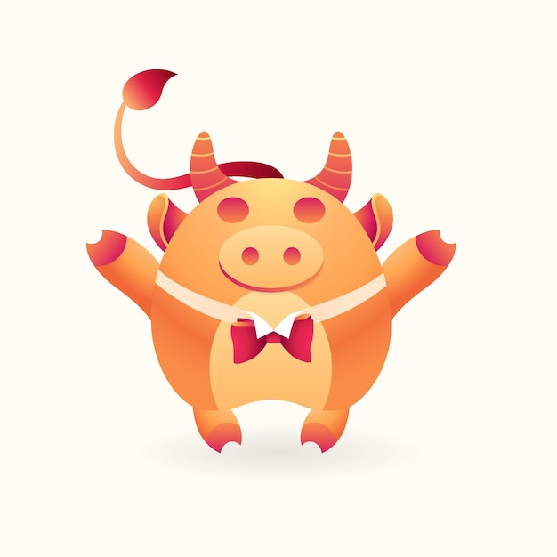 Cute fortunate bull ox character with gentleman bow tie Mascot for Merry Christmas Chinese new year