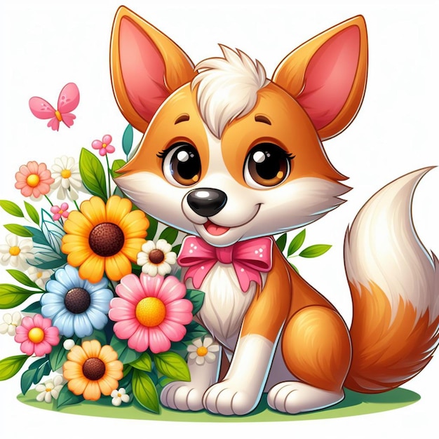 Cute Fox Animal cartoon Vector Style white background