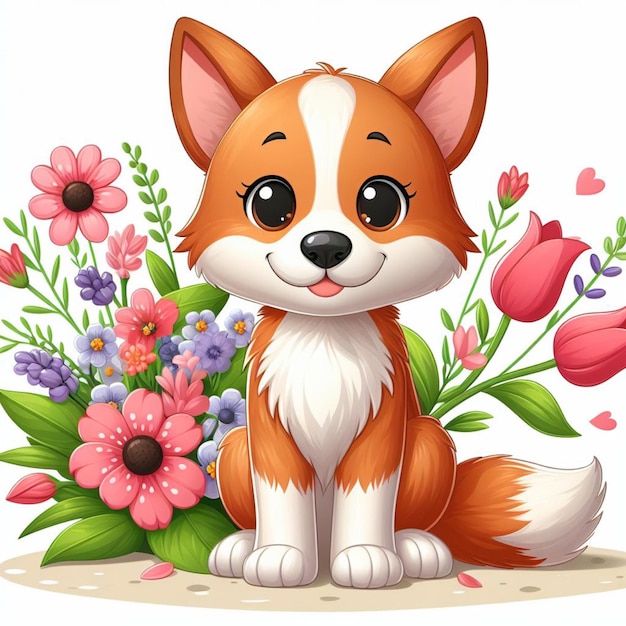 Cute fox animal cartoon vector style white background