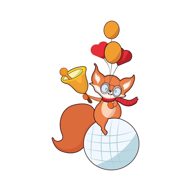 Cute fox animal vector, fox holding balloons and jingle bell vector isolated on white background.