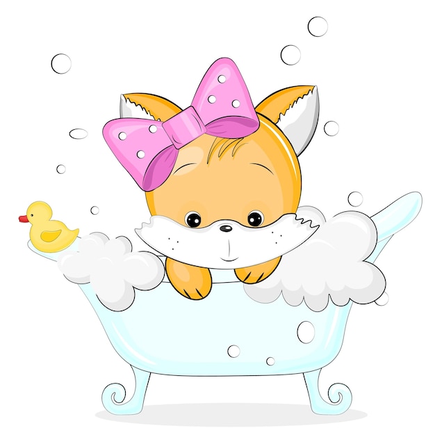 Cute fox in a bubble bath