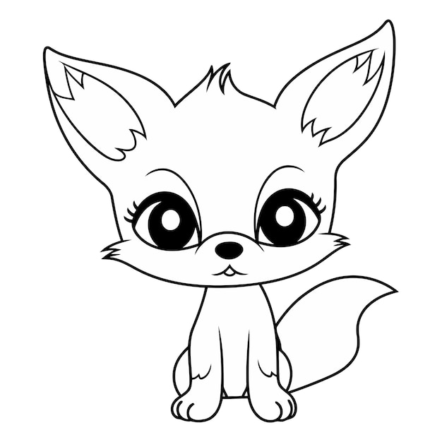 Vector cute fox cartoon character for coloring book