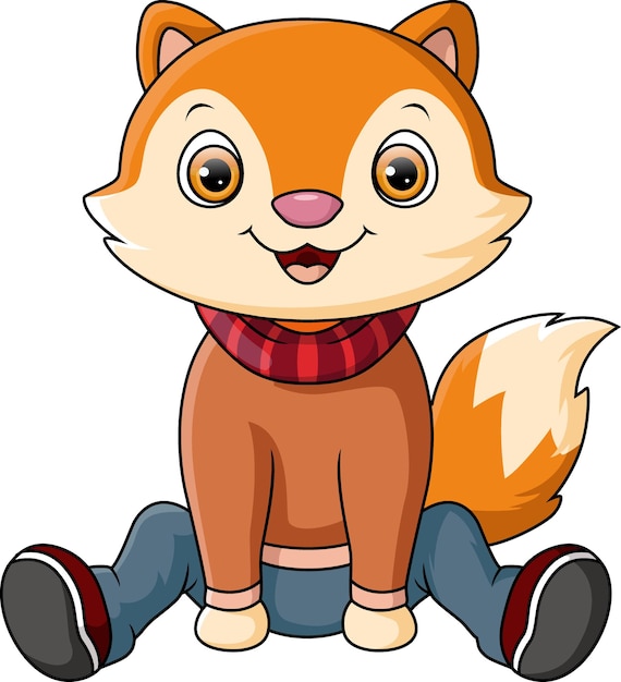 Cute fox cartoon wearing winter clothes