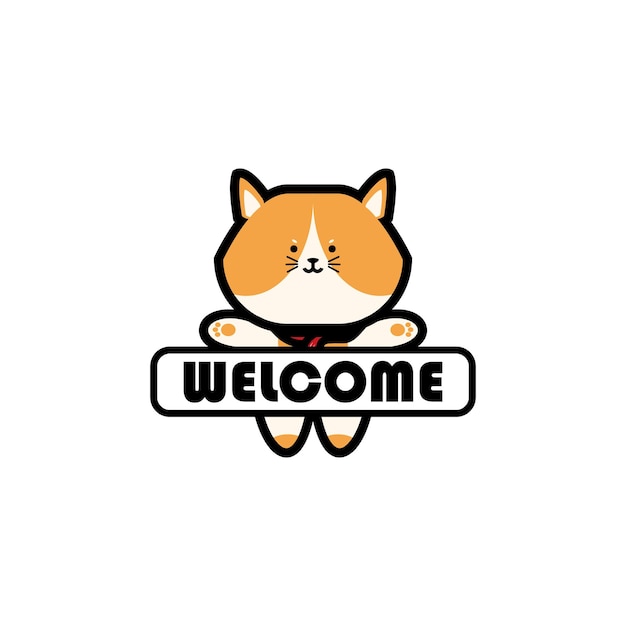Милый лисий мультфильм со словом "Добро пожаловать", векторная иллюстрация, Добро пожаловать или пригласительный знак