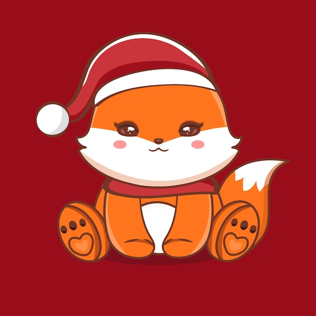 메리 크리스마스 인사와 함께 귀여운 여우 캐릭터 일러스트 Premium Vector
