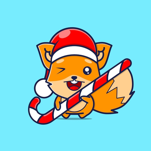 Cute fox character with christmas hat