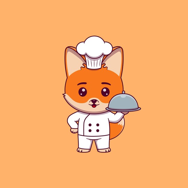 Симпатичный шеф-повар лисы, держащий ресторан cloche