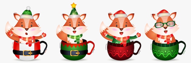 Cute fox christmas characters collection with a hat