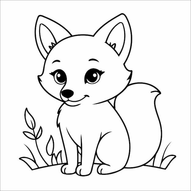 Vector cute fox coloring page for kids