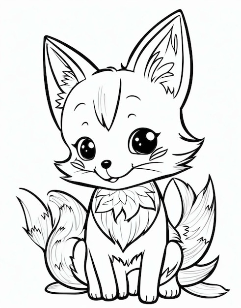 Cute Fox Coloring Page Line art